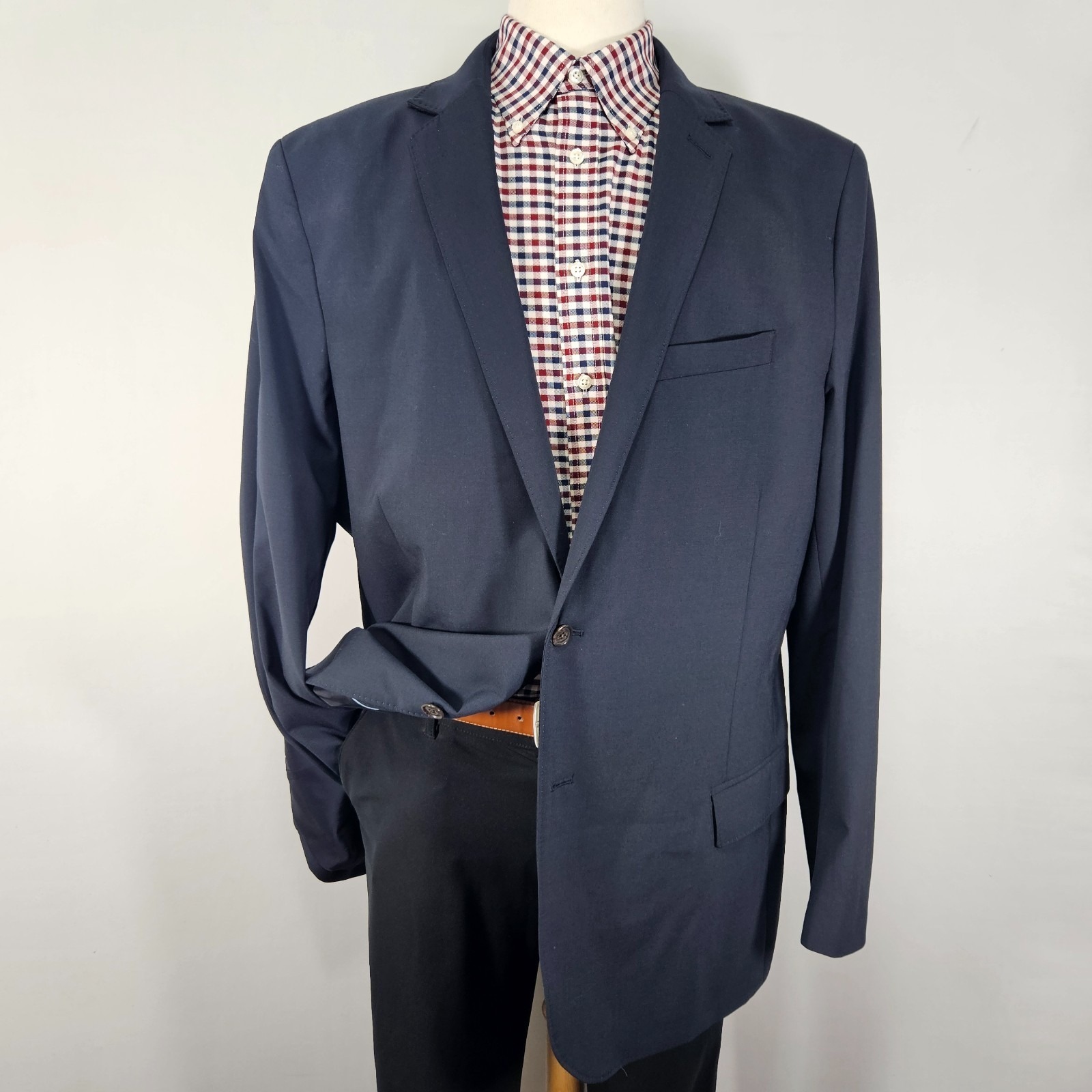 Lands End Men's Sport Coat Blazer Two Button Navy Blue Poly Wool Traditional 48l